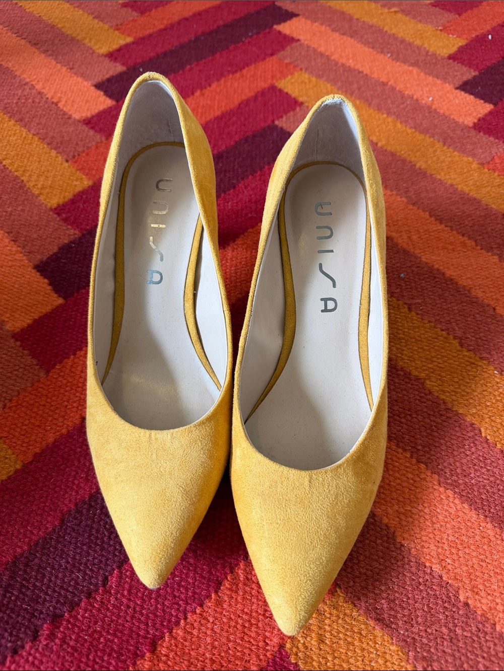 Unisa Mustard Suede Pointed Toe Pumps